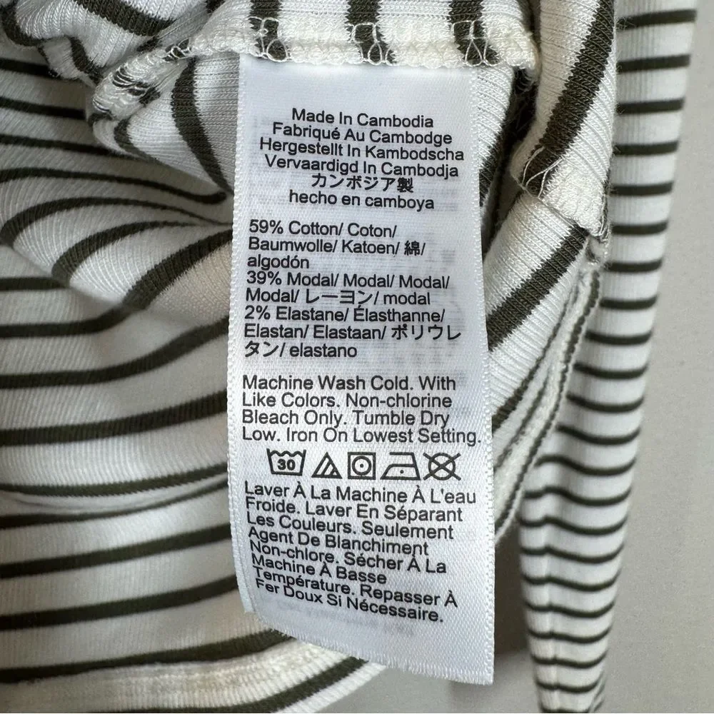 J. Crew Fine Rib Knit Cardigan Sweater Alexa Stripe Ivory Olive Button Up Small